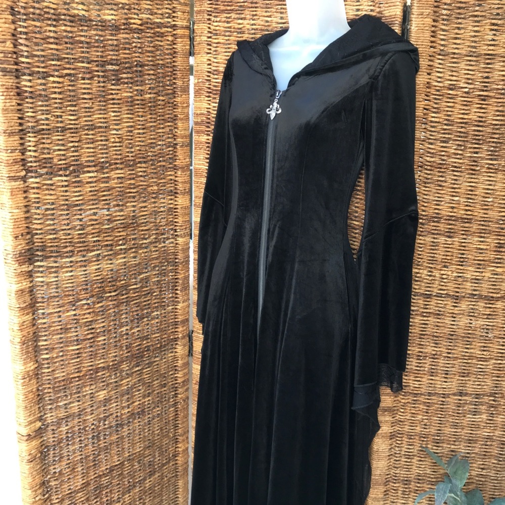 Gothic Velvet Hooded Long Dress by Pink Rave